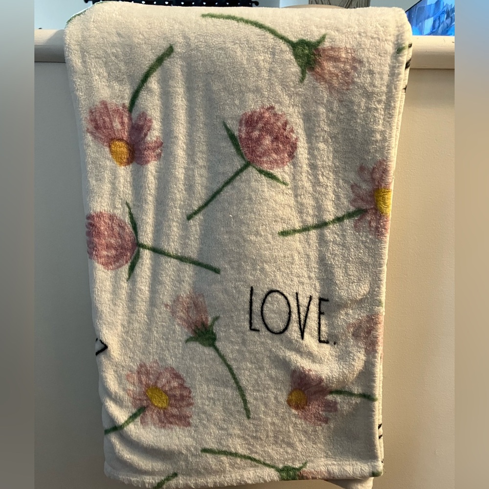 Rae Dunn Love Floral Print Blanket Throw - 5’ x 4’